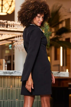 Black Cape Sleeve Shift Dress With Diamante Trim -Opal & Oak Store web 2310 12 a23dw055bk0001 12 194