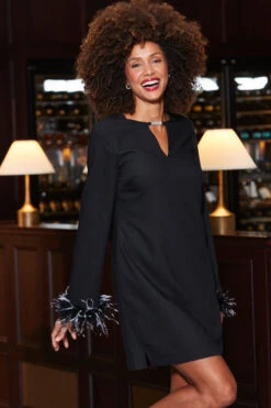 Black Keyhole Detail Feather Cuff Shift Dress -Opal & Oak Store web 2310 17 a23dw064bk0001 17 048