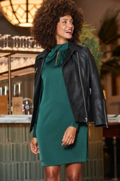 Black Leather Longline Biker Jacket -Opal & Oak Store web 2310 18 a23dw090gn0032 a23ol008bk0001 18 141 1