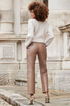 Taupe Leather Straight Leg Trousers 12 Taupe Leather Straight Leg Trousers -Opal & Oak Store web 2310 20 a22bl020bn0003 20 109 rc
