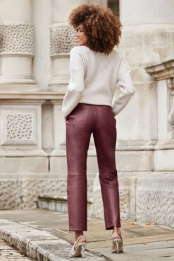 Wine Leather Straight Leg Trousers -Opal & Oak Store web 2310 20 a22bl020rd001120 109 rc