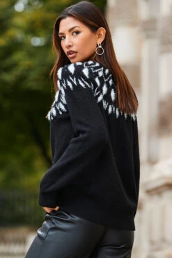 Black & White Embellished Fair Isle Jumper 9 Black & White Embellished Fair Isle Jumper -Opal & Oak Store web 2310 40 a23tk113bk0001 s23bp001bk0001 40 101