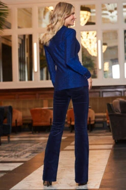 Midnight Blue Metallic Jersey Ruched Detail Shirt -Opal & Oak Store web 2310 43 a23tj059be0027 a22bd009be0028 43 084 rt