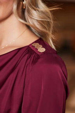 Burgundy Satin Cowl Neck Top -Opal & Oak Store web 2310 44 a23tw058rd0039 a23bw002rd0011 44 117