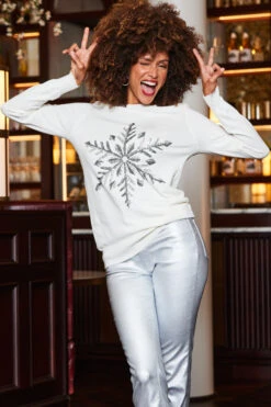 Cream Snowflake Silver Sequin Jumper -Opal & Oak Store web 2310 47 a22tk505nl0001 a23bd012mc0005 47 128