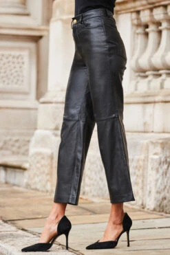 Black Leather Straight Leg Cropped Trousers -Opal & Oak Store web 2310 51 a23bl003bk0001 s23tj176bk0001 51 126 rt