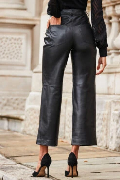Black Leather Straight Leg Cropped Trousers -Opal & Oak Store web 2310 51 a23bl003bk0001 s23tj176bk0001 51 139 rt