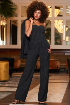 Black & White Pinstripe Wide Leg Bandeau Jumpsuit -Opal & Oak Store web 2310 54 a23jw005bk0001 54 034