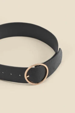 Black Croc Leather Belt With Round Buckle -Opal & Oak Store web 2310 box a23ac041bk0001 b