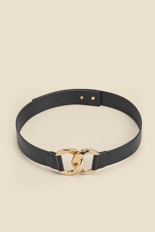 Black Croc Leather Waist Belt With Gold Clasp 3 Black Croc Leather Waist Belt With Gold Clasp - Image 3