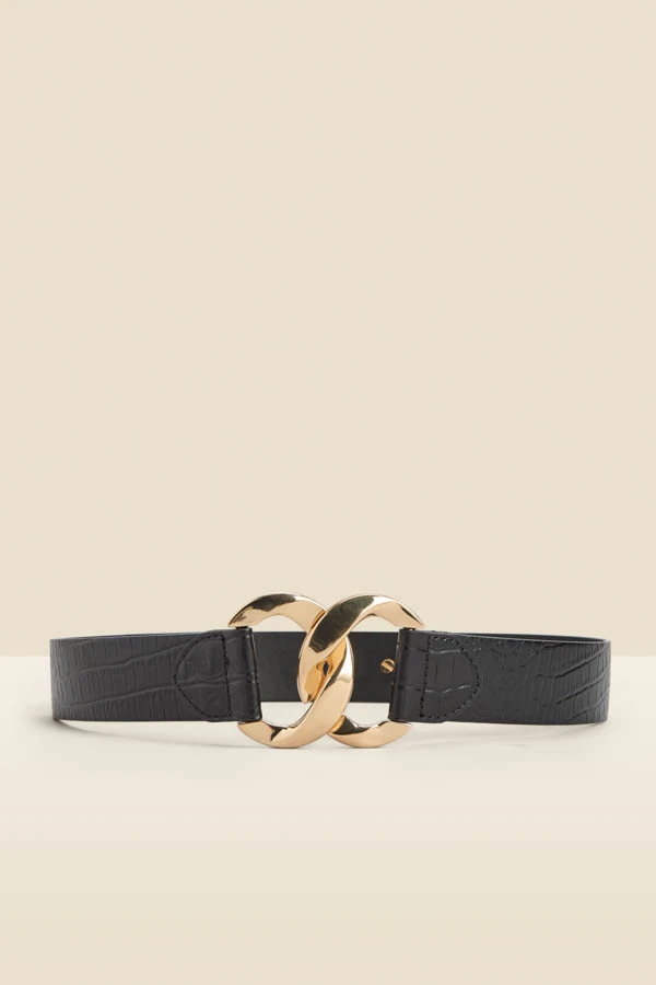 Black Croc Leather Waist Belt With Gold Clasp 2 Black Croc Leather Waist Belt With Gold Clasp - Image 2