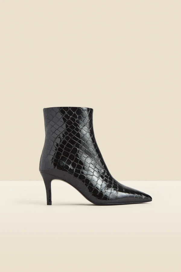 Black Croc Leather Mid Heel Ankle Boot 2 Black Croc Leather Mid Heel Ankle Boot - Image 2