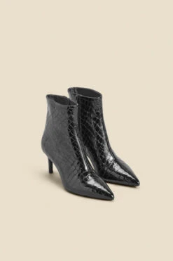 Black Croc Leather Mid Heel Ankle Boot 10 Black Croc Leather Mid Heel Ankle Boot -Opal & Oak Store web 2310 box a23fw021bk0001 b
