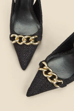 Ariana Black Boucle Chain Detail Slingback Court Shoe -Opal & Oak Store web 2310 box a23fw057bk0001 d