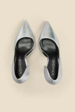 Silver Leather Cut Out Detail Stiletto Heel Court Shoes -Opal & Oak Store web 2310 box a23fw060mc0005 c