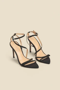 Black Suede Multi Strap Pointed Toe Stiletto Heel Sandals -Opal & Oak Store web 2310 box a23fw064bk0001 b