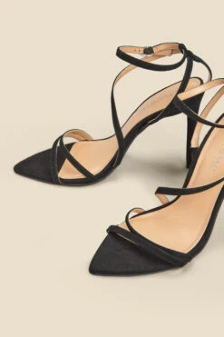 Black Suede Multi Strap Pointed Toe Stiletto Heel Sandals -Opal & Oak Store web 2310 box a23fw064bk0001 d