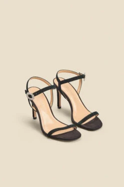 Black Suede Diamante Buckle Square Toe Sandal -Opal & Oak Store web 2310 box a23fw082bk0001 b