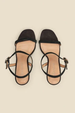 Black Suede Diamante Buckle Square Toe Sandal -Opal & Oak Store web 2310 box a23fw082bk0001 c