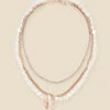 Gold Triple Layer Diamante & Pearl Toggle Detail Necklace