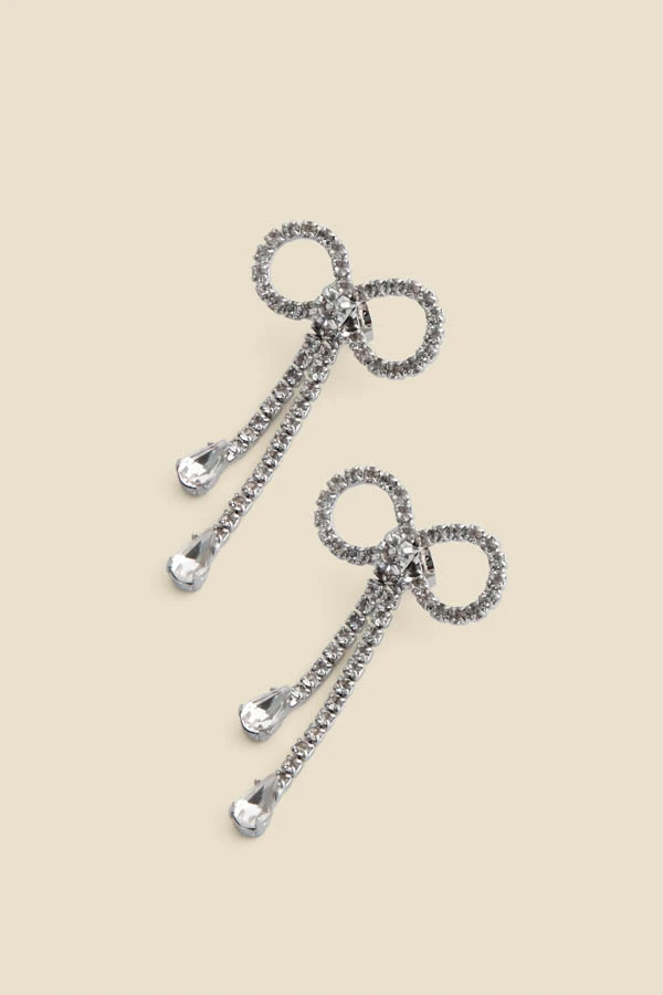 Silver Diamante Dainty Bow Earrings 2 Silver Diamante Dainty Bow Earrings - Image 2