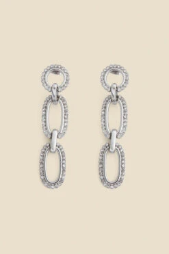 Silver Diamante Chain Link Drop Earrings