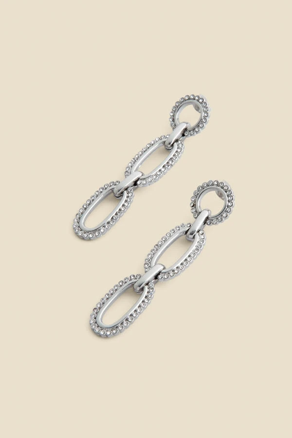 Silver Diamante Chain Link Drop Earrings 2 Silver Diamante Chain Link Drop Earrings - Image 2