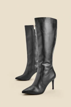 Black Leather Stiletto Heel Knee High Boots -Opal & Oak Store web 2311 box a23fw027bk0001 c