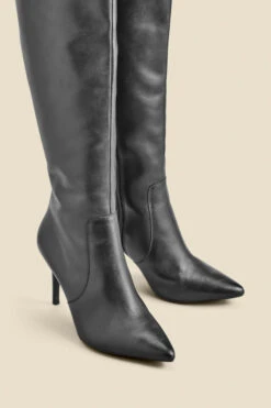 Black Leather Stiletto Heel Knee High Boots -Opal & Oak Store web 2311 box a23fw027bk0001 d