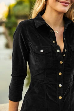 Black Luxe Velvet Popper Front Dress -Opal & Oak Store web 24 a21dd012 125 black rt