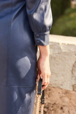 Navy Blue Faux Leather Belted Shirt Dress -Opal & Oak Store web 24 a22dp001pt0009 167