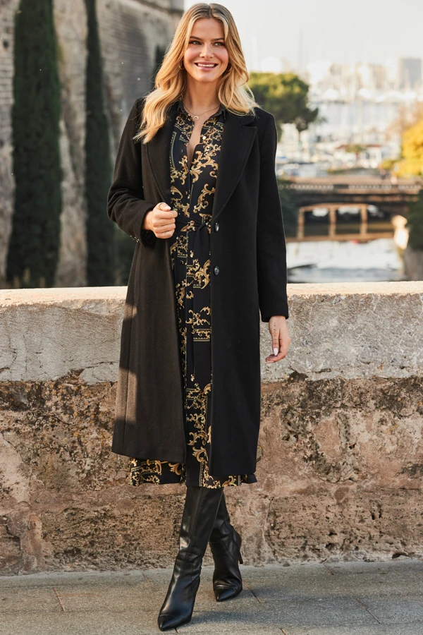 Black & Gold Baroque Print Midi Shirt Jersey Dress 5 Black & Gold Baroque Print Midi Shirt Jersey Dress - Image 5