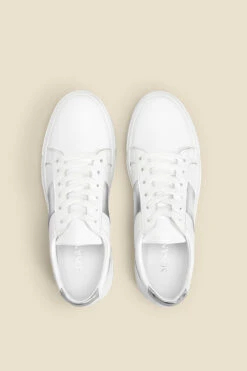 India Silver Side Stripe Detail Leather Trainers -Opal & Oak Store web 2505 box s23fw029mc0005 c rc