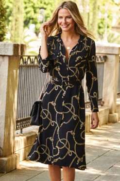 Black & Gold Chain Print Belted Shirt Dress -Opal & Oak Store web 27 a22dw046bkcv01 153 1