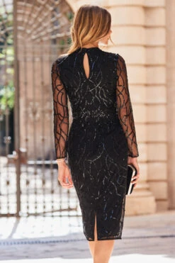 Black Sequin Embellished Keyhole Detail Pencil Dress -Opal & Oak Store web 30 a22dw019bk0001 126