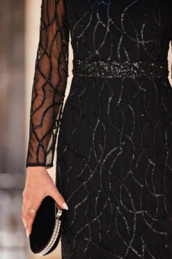 Black Sequin Embellished Keyhole Detail Pencil Dress -Opal & Oak Store web 30 a22dw019bk0001 139