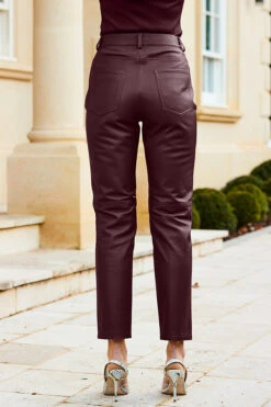 Wine Leather Straight Leg Trousers -Opal & Oak Store web 31 a22bl020rd0011 457