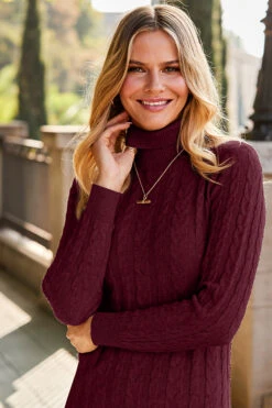 Wine Roll Neck Cable Knit Dress -Opal & Oak Store web 31 a22dk650rd0011 308 rc