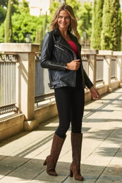 Black Longline Leather Biker Jacket -Opal & Oak Store web 31 s22tj008rd0017 a22ol001bk0001 253