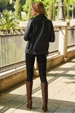 Black Longline Leather Biker Jacket -Opal & Oak Store web 31 s22tj008rd0017 a22ol001bk0001 374