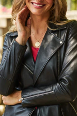 Black Longline Leather Biker Jacket -Opal & Oak Store web 31 s22tj008rd0017 a22ol001bk0001 406