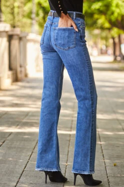 Mid Blue Raw Hem Kick Flare Jeans -Opal & Oak Store web 34 a22bd015be0010 s22ow024rd0017 297