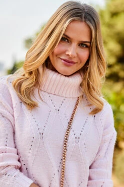 Soft Pink Roll Neck Pointelle Jumper -Opal & Oak Store web 35 s23tk615pk0020 080