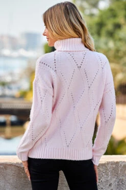 Soft Pink Roll Neck Pointelle Jumper -Opal & Oak Store web 35 s23tk615pk0020 132