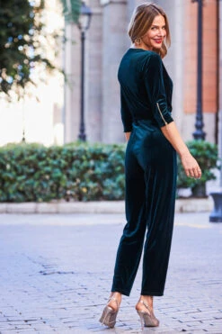 Emerald Green Velvet Zip Detail Wrap Jumpsuit -Opal & Oak Store web 38 a21jv001gn0035 139