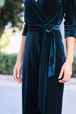 Emerald Green Velvet Zip Detail Wrap Jumpsuit -Opal & Oak Store web 38 a21jv001gn0035 149