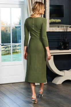 Khaki Green Sculpting Detail Fit & Flare Knitted Dress -Opal & Oak Store web 40 s23dk878gn0011 151