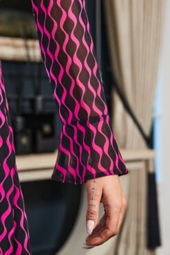 Black & Pink Geometric Print Wrap Front Dress -Opal & Oak Store web 41 s22dw004bkpk01 089