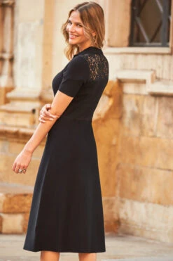 Black Knit Fit & Flare Dress With Lace Detail -Opal & Oak Store web 43 a22dk700bk0001 235