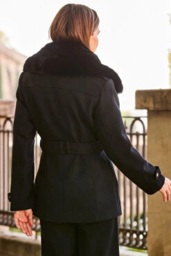 Black Wool Mix Coat With Faux Fur Collar -Opal & Oak Store web 46 s20tj265pima01 a20ow020bk0001 161